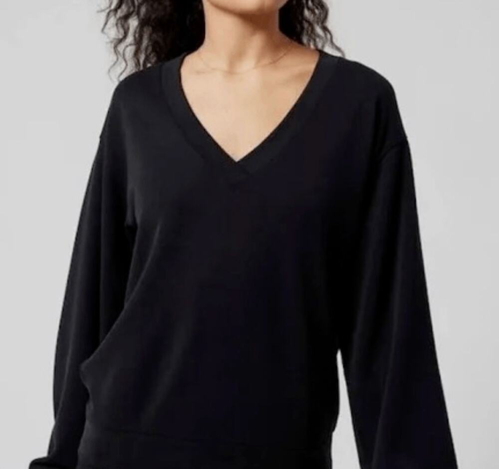 Athleta Willow V-Neck Pullover Sweatshirt Women's Sz XS Black Modal Athleisure